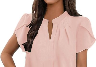 Uwdiohq T-Shirt Slim Fit in Chiffon Bianco con Maniche a Volant Casual da Donna a Maniche Corte Body Caldo Cotone Estiva Semplice Top Basic vestibilità Leggera Maglietta