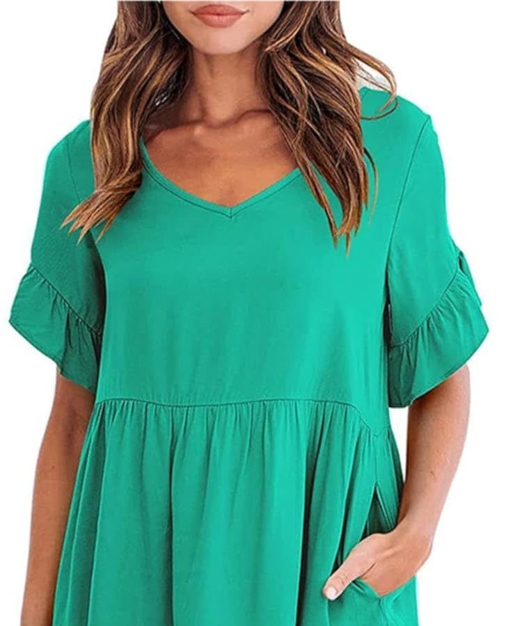 Cocila Vestito Casual da Donna Abito da Donna a Maniche Corte con Scollo a V Casual Estivo a Strati con Orlo Arricciato Maglione Vestito