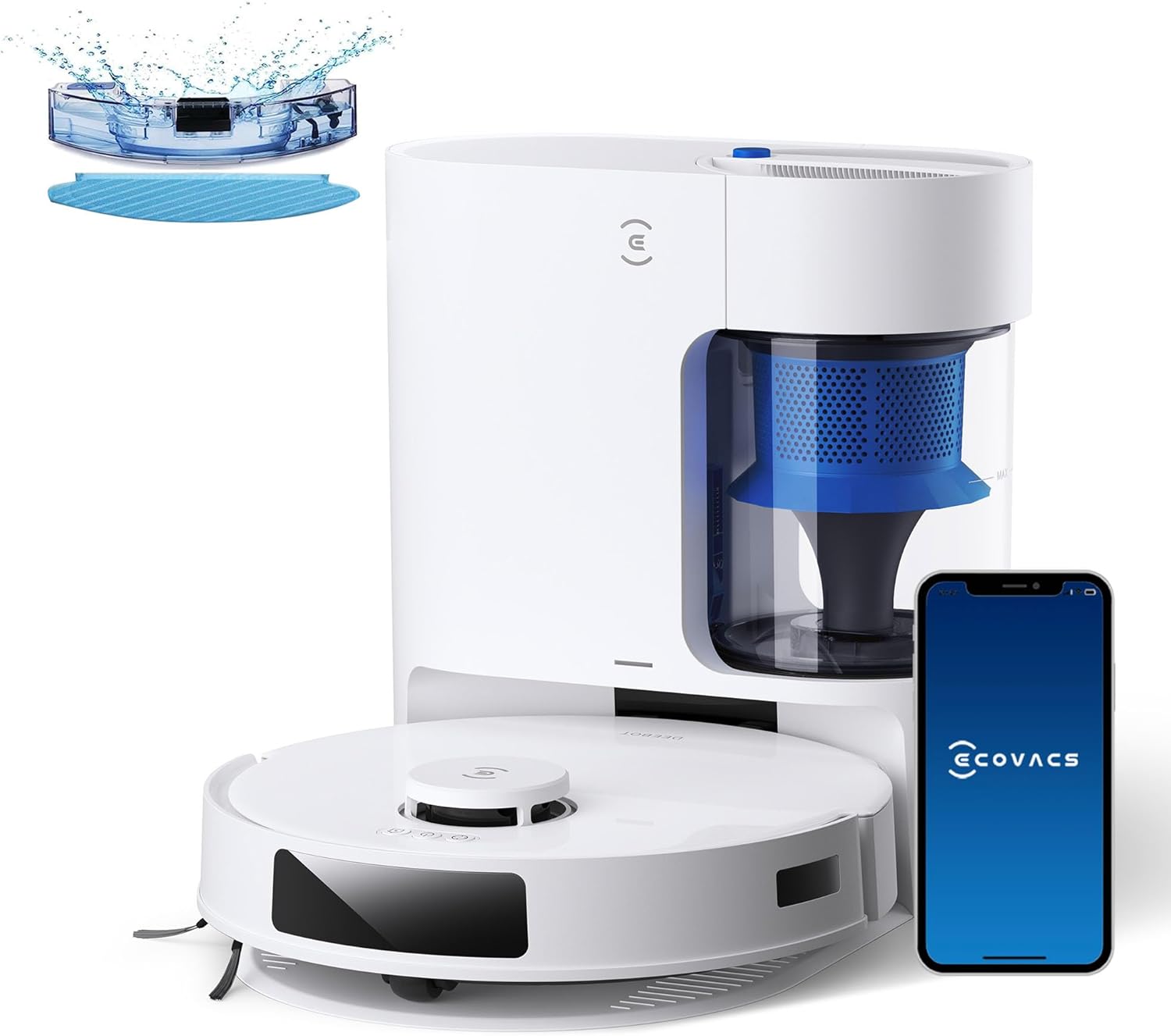 ECOVACS DEEBOT N20 Plus Robot Aspirapolvere con Stazione, 8000 Pa, Pulizia Senza Sforzo per 45 Giorni, Spazzola Antigroviglio, Durata 300 min, Arrampicata da 20 mm