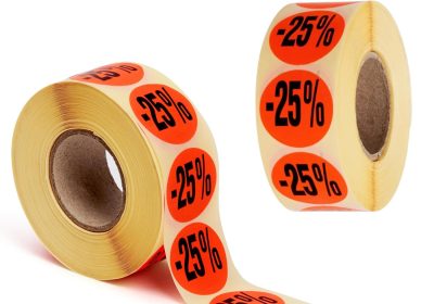 POKORNYS Etichette promozionali “-25%” I Etichette per merce ridotta I 2.000 adesivi di sconto in rosso brillante I etichette adesive rotonde permanenti con diametro di 32 mm