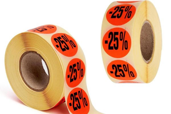 POKORNYS Etichette promozionali “-25%” I Etichette per merce ridotta I 2.000 adesivi di sconto in rosso brillante I etichette adesive rotonde permanenti con diametro di 32 mm