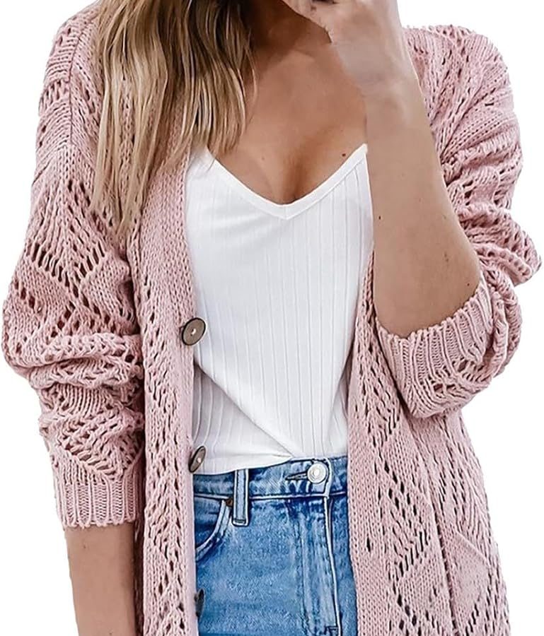 Cocila Cardigan in Tinta Unita da Donna alla Casual 2023 Autunno personalità Bottoni Vuoti Maglione a Maniche Lunghe Allentato Camicia Morbida da Donna Autunno e Inverno Top Cotone