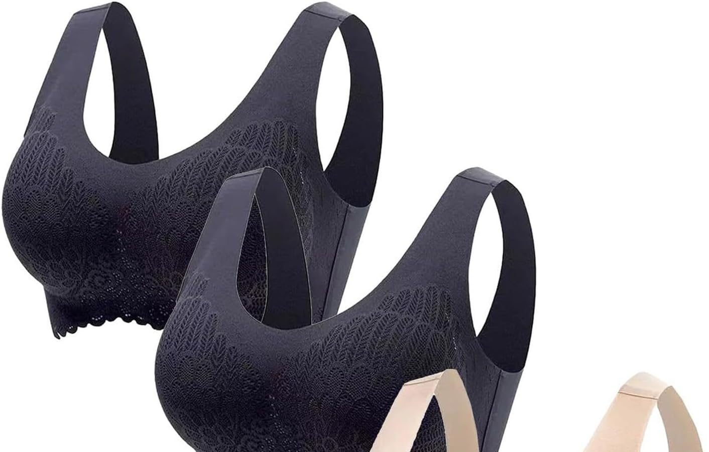 Uwdiohq Confezione da 3 Reggiseni da Donna Senza Ferretto Up Senza Ferretto Reggiseno Sportivo Comfort Reggiseno Imbottito in Pizzo Morbido Bustino Elasticizzato Senza Ferretto Tenuta Media