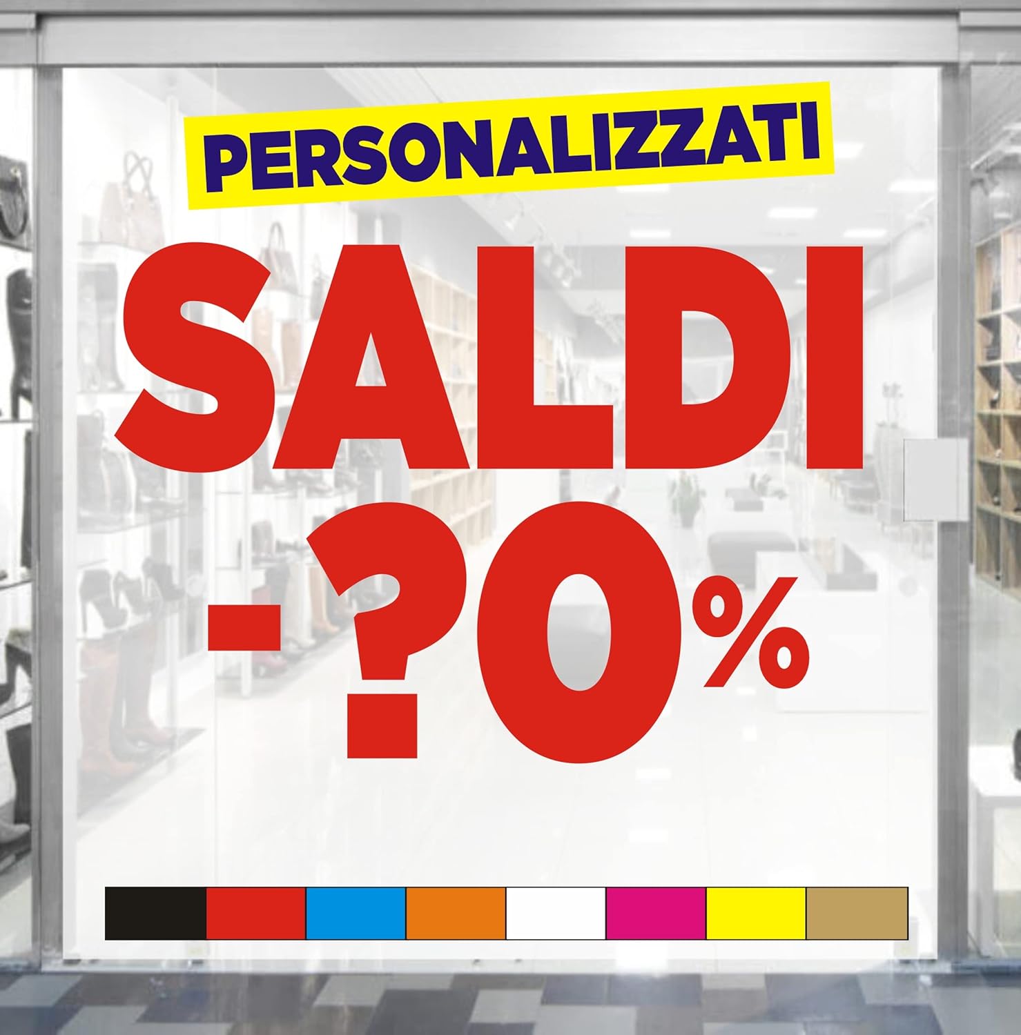 PERSONALIZZALO QUI – Adesivi saldi Rimovibili per Vetrine – scegli COLORE – STILE TESTO – DIMENSIONE – PERCENTUALE di sconto – Vetrofania, Stickers, sconti e saldi senza Sfondo