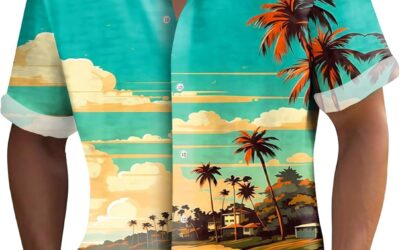 GDGTBNH Tunica Uomo Esterno Hawaiano Lunga Maglie Manica Corta Vacanza Leggero Sciolto Camicia Risvolto Stampa Pulsante Giacca