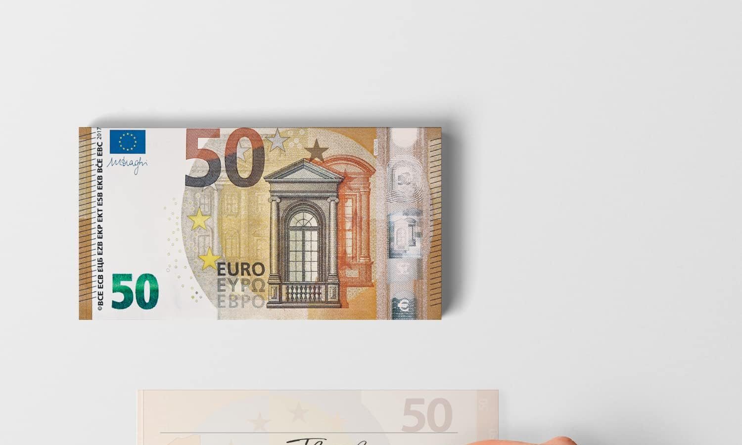 Scratch Cash Block 50 € Euro – 50 Banconote su cui Scrivere, Soldi Coupon, Block Notes, Buoni Sconto, Gadget (Dimensioni Aumentate al 125% Rispetto a Quelle Reali)