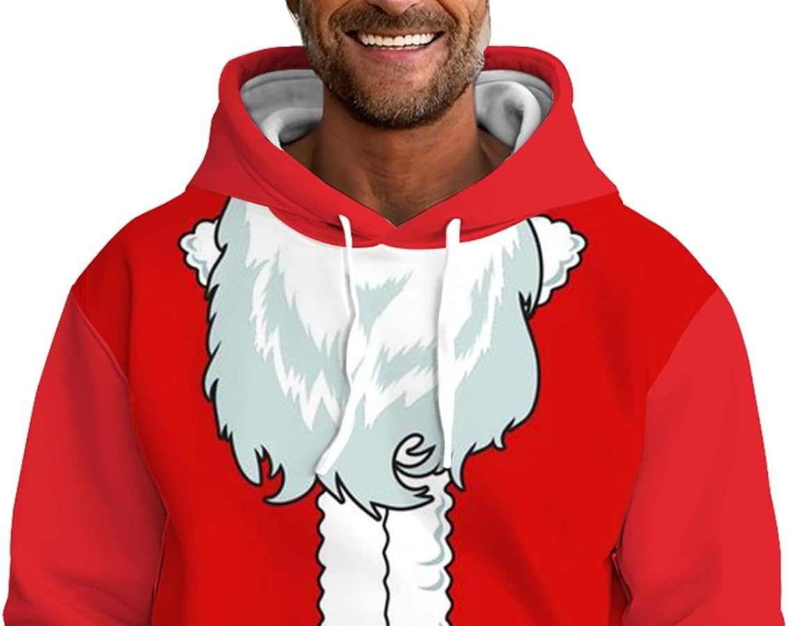 Pile da Cappuccio a Maniche Lunghe con Stampa a Tema Natalizio Autunnale e Invernale da Uomo Felpa Simpatiche