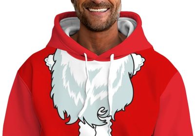 Pile da Cappuccio a Maniche Lunghe con Stampa a Tema Natalizio Autunnale e Invernale da Uomo Felpa Simpatiche