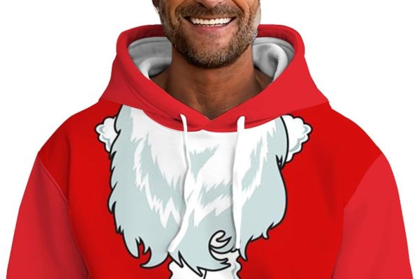 Pile da Cappuccio a Maniche Lunghe con Stampa a Tema Natalizio Autunnale e Invernale da Uomo Felpa Simpatiche