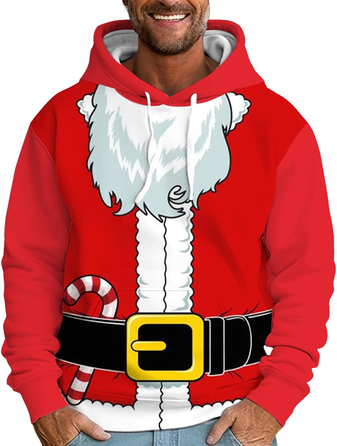 Pile da Cappuccio a Maniche Lunghe con Stampa a Tema Natalizio Autunnale e Invernale da Uomo Felpa Simpatiche