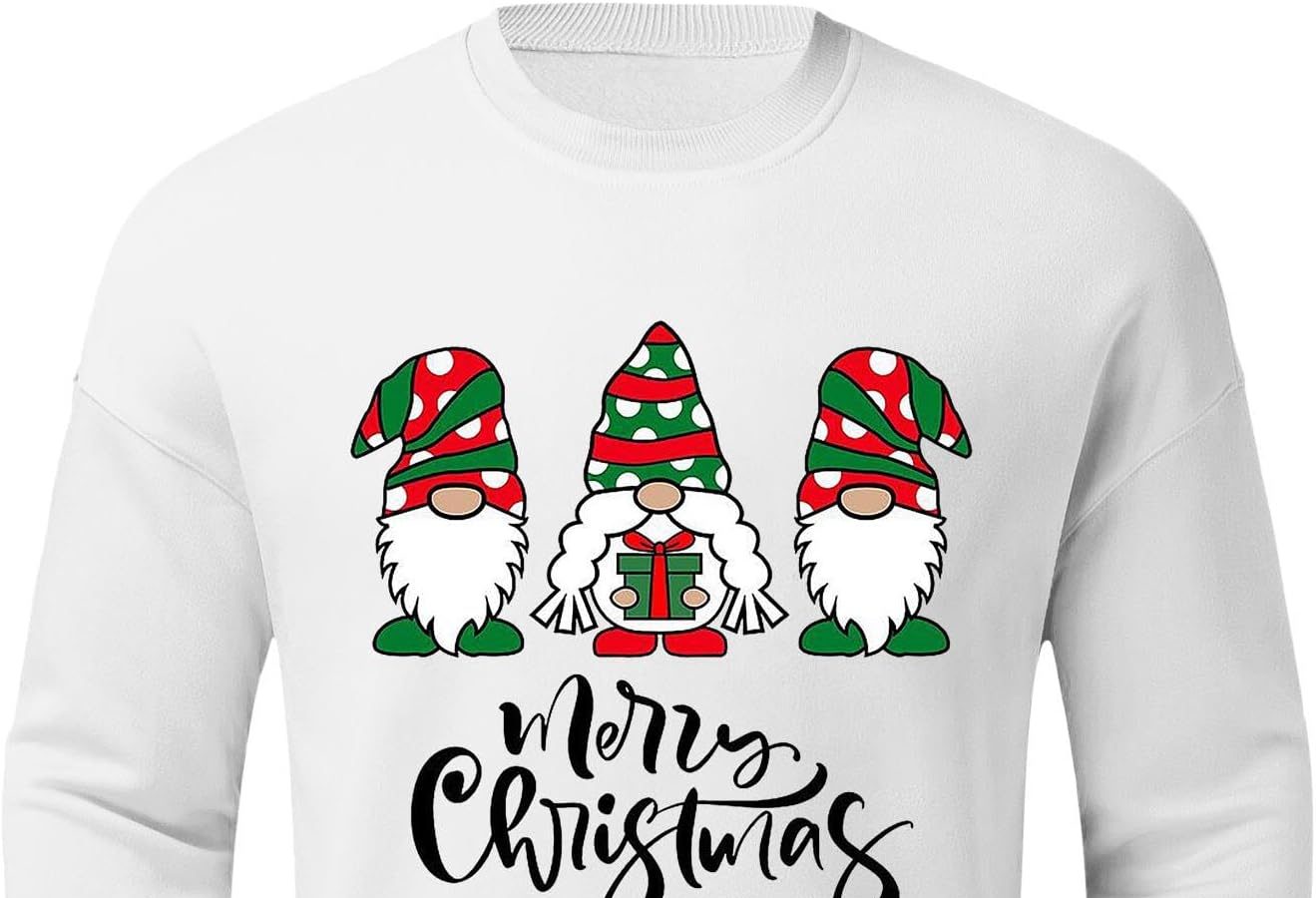 JMEDIC Invernale Cappuccio Lunghe Senza Cappuccio con Stampa di Parti a Tema Natalizio Autunnale e Invernale da Uomo Felpe Coppia Fidanzati Felpa Sconto