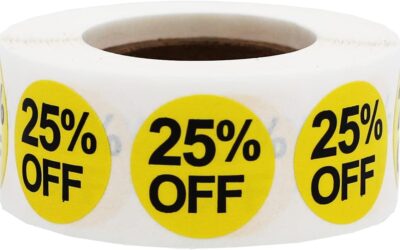 Gialli 25% di Sconto Sugli Adesivi di Vendita, 19 mm 3/4 Pollice Etichette di Vendita al Dettaglio 500 Pacchetto