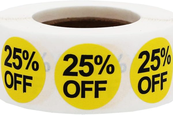 Gialli 25% di Sconto Sugli Adesivi di Vendita, 19 mm 3/4 Pollice Etichette di Vendita al Dettaglio 500 Pacchetto