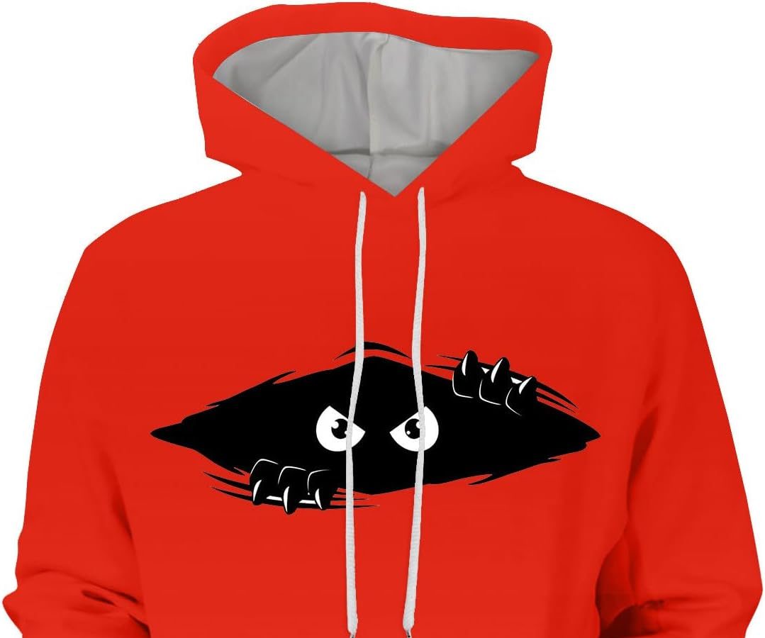 JMEDIC Top Pullover da Uomo a Maniche Lunghe Casual con Stampa 3D Peeping Eyes, Tasca con Coulisse e Cappuccio Felpa in Pile da Felpa Sconti