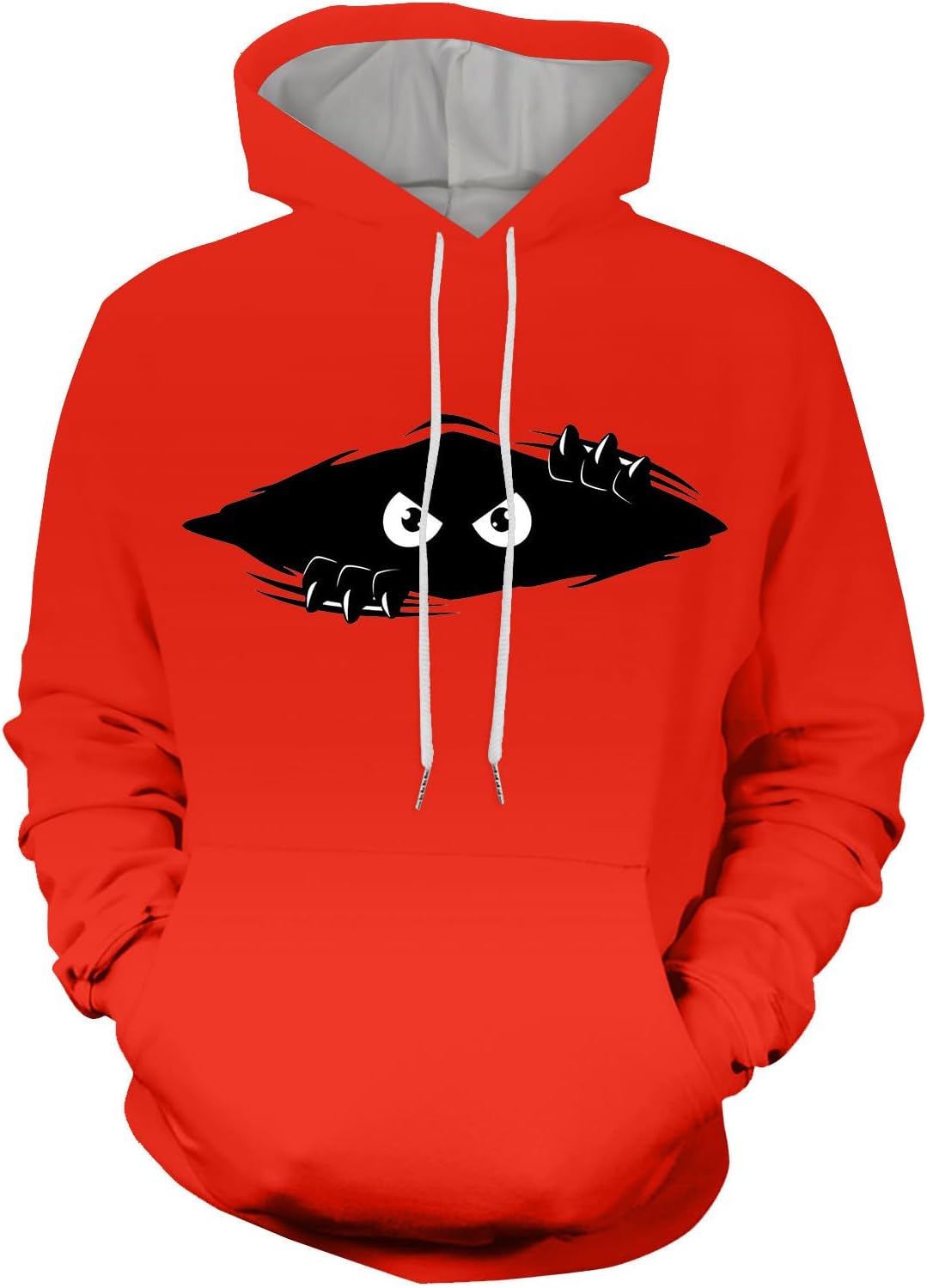 JMEDIC Top Pullover da Uomo a Maniche Lunghe Casual con Stampa 3D Peeping Eyes, Tasca con Coulisse e Cappuccio Felpa in Pile da Felpa Sconti