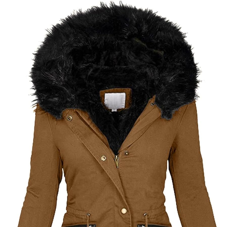 STRY Cappotto Beige Cappotto da donna Warm Zip Up Manica lunga Giacca casual con cappuccio Cappotto High Street Slim Inverno Caldo Addensare Top Cappotto Donna Lana