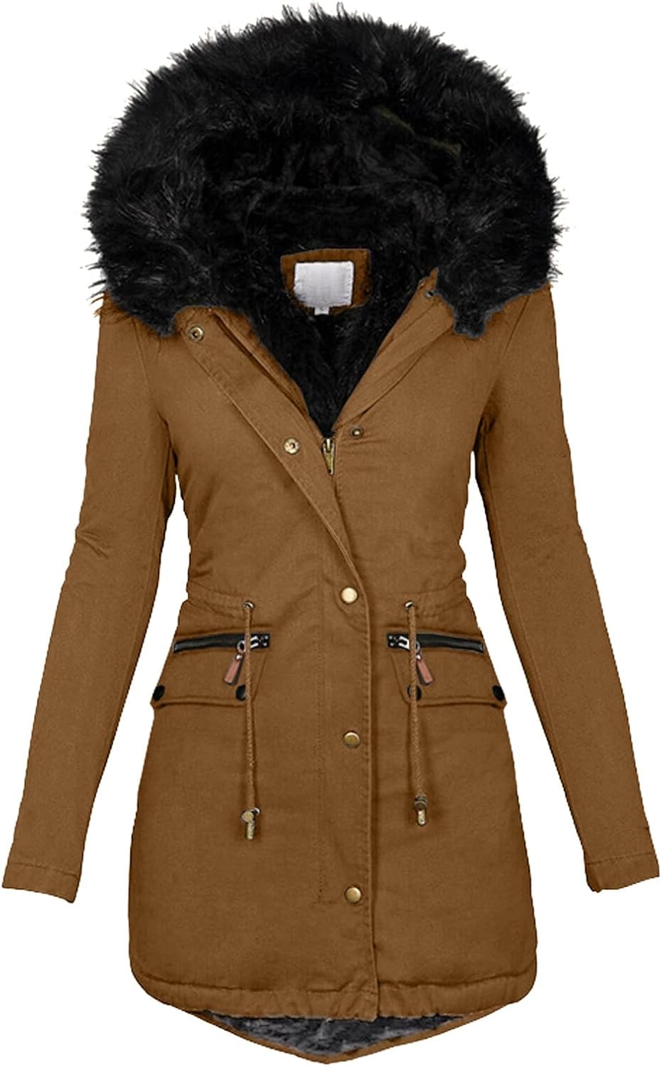 STRY Cappotto Beige Cappotto da donna Warm Zip Up Manica lunga Giacca casual con cappuccio Cappotto High Street Slim Inverno Caldo Addensare Top Cappotto Donna Lana