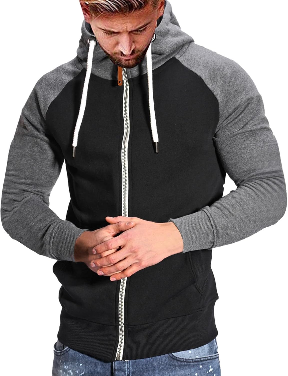 JMEDIC Maglione con Cappuccio Abbinato a Colori Sportivi Casual da Coppia Felpa Sconto Maglione Consegna Natale Felpa Cotone Zip Cappuccio