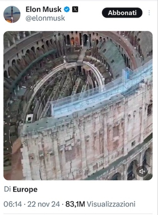 Musk condivide il video su Roma realizzato da un fotografo siciliano su X – Web & Social.