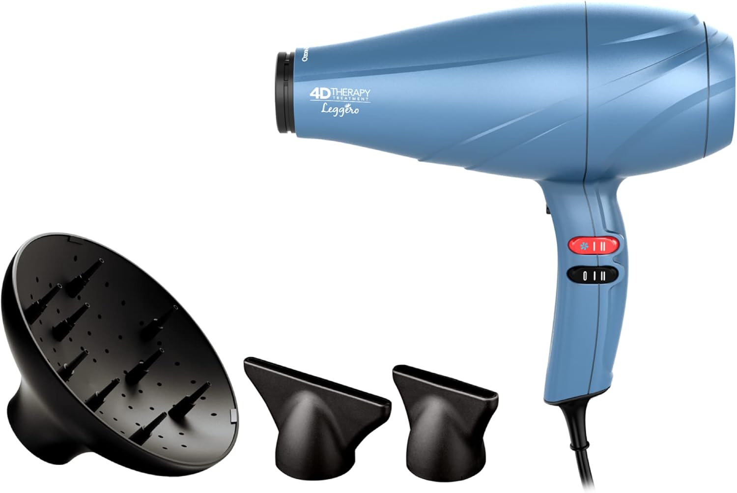 Gama Italy Professional Phon Leggero Ozone Ion 4D, Asciugacapelli potente 2400W, phon con tecnologia agli ioni negativi, azzuro