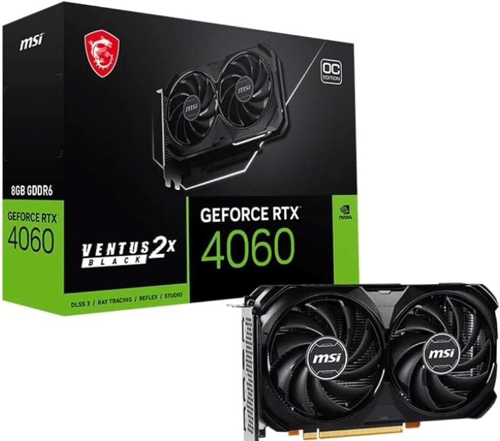 MSI GeForce RTX 4060 VENTUS 2X BLACK 8G OC Scheda Video Gaming, 8GB GDDR6 (17 Gbps / 128-bit), PCI Express Gen4, 8-pin x1, DisplayPort x3 (v1.4a), HDMI 2.1 – Ventole TORX 4.0, Tecnologia ZERO FROZR