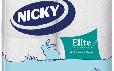 Nicky Elite – 4 Rotoli di Carta Igienica, 170 Soffici Fogli a 3 Veli, Morbida e Resistente a Contatto con la Pelle, Dermatologicamente Testata, Carta 100% Certificata FSC®