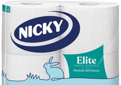 Nicky Elite – 4 Rotoli di Carta Igienica, 170 Soffici Fogli a 3 Veli, Morbida e Resistente a Contatto con la Pelle, Dermatologicamente Testata, Carta 100% Certificata FSC®