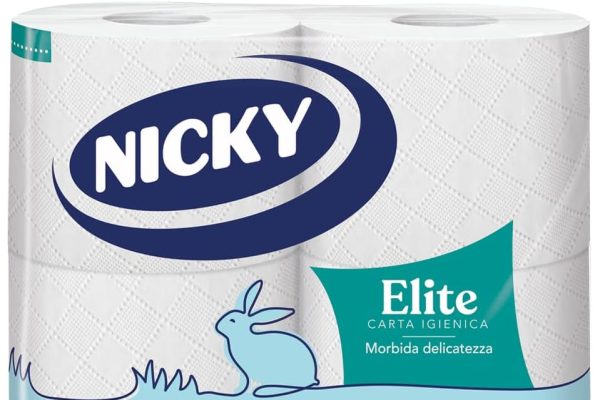 Nicky Elite – 4 Rotoli di Carta Igienica, 170 Soffici Fogli a 3 Veli, Morbida e Resistente a Contatto con la Pelle, Dermatologicamente Testata, Carta 100% Certificata FSC®