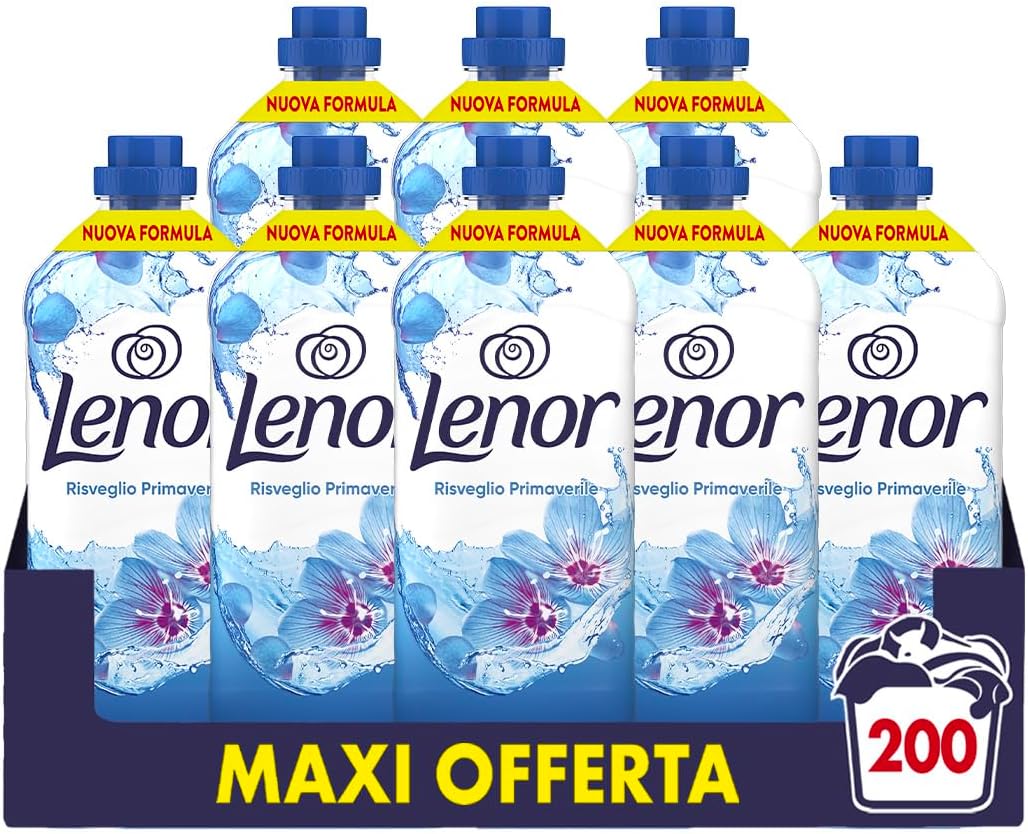 Lenor Ammorbidente Lavatrice Concentrato, 25 Lavaggi, Risveglio Primaverile, Freschezza Di Lunga Durata E Morbidezza Di Origine Vegetale, Lenzuola Profumate Fino A 1 Settimana (8x525ml)