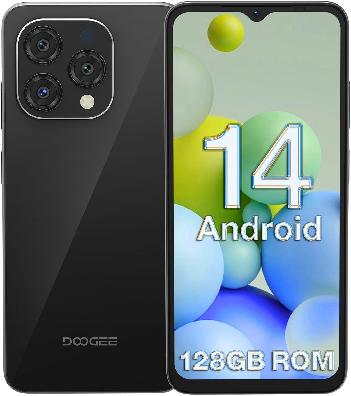 DOOGEE N55 Smartphone Android 14, 9(4+5) GB + 128GB, 1TB TF Octa Core, Smartphone 6.56″ HD+ 90Hz, 5150mAh Batteria 13+8MP Fotocamera Telefono, Face ID/OTG/GPS/Widevine L1 Telefono Cellulare Nero