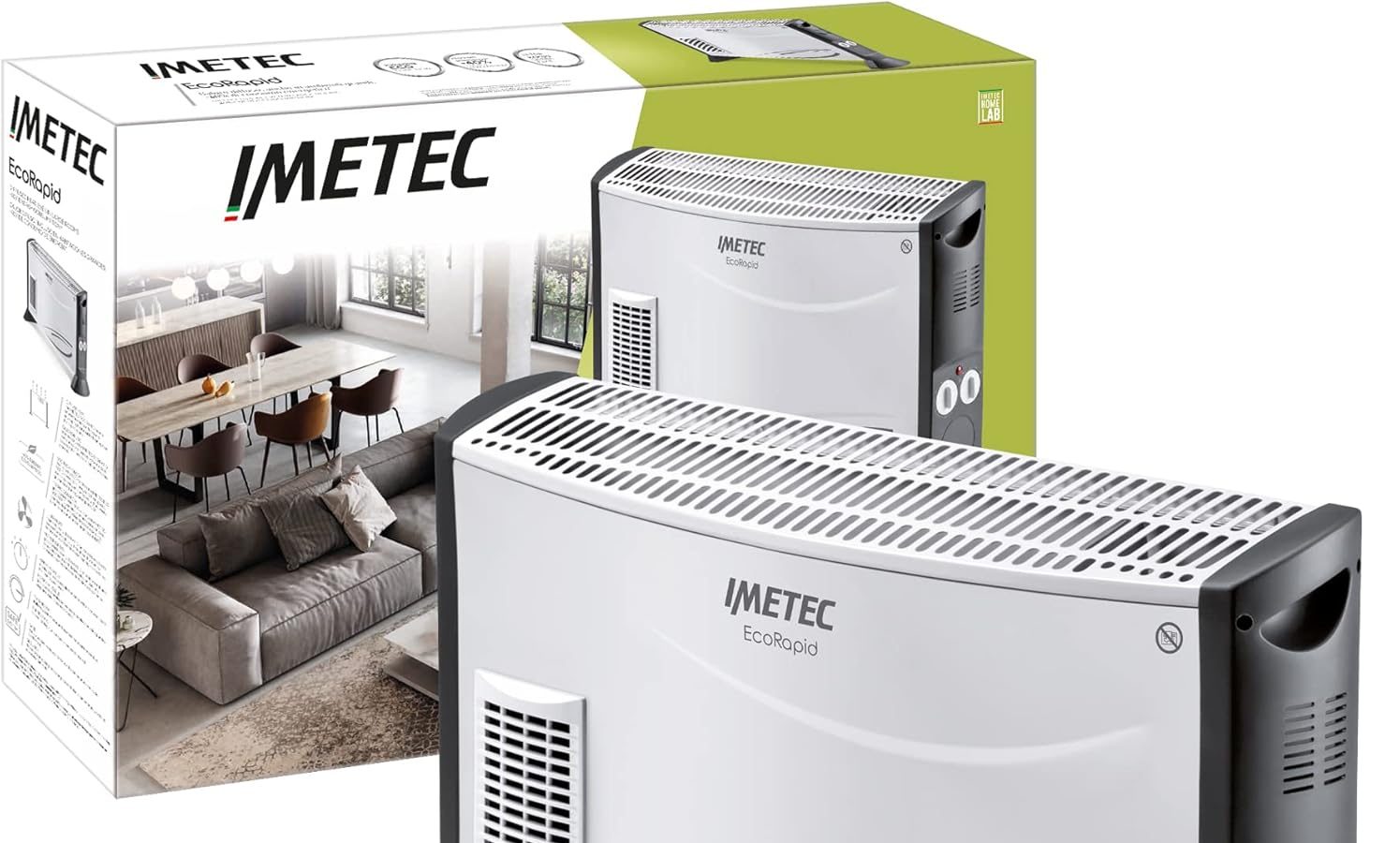 Imetec Eco Rapid, Stufa Elettrica 2000 W, Tecnologia a Basso Consumo Energetico, Termoconvettore 4 Temperature, Termostato Ambiente, Silenzioso