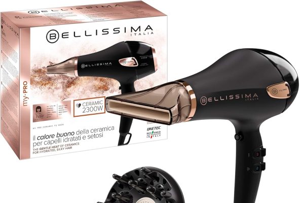 Bellissima Imetec My Pro Ceramic P5 3800, Asciugacapelli Professionale, Per Capelli Morbidi E Luminosi, Tecnologia Ceramica, Potenza 2300 Watt, Ionizzatore, Diffusore e Convogliatore Ceramico