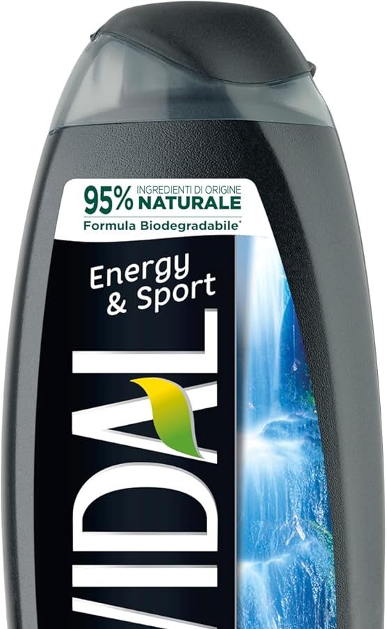 Vidal – Docciaschiuma Energy & Sport, Formula Energizzante, con estratti di Ginseng e Guaranà, Dermatologicamente Testato, 250ml