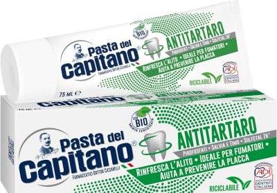 Pasta del Capitano, Dentifricio Antitartaro Bio, Dona Freschezza e Rinfresca l’Alito, Ideale per i Fumatori, Aiuta a Prevenire la Placca, 100% Made in Italy, Tubetto da 75 ml