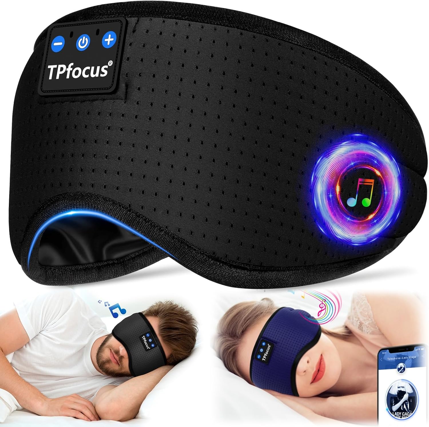 TPfocus Maschera per dormire cuffie Bluetooth 5.2 fascia, cuffie senza fili per dormire da lato, ufficio, viaggi aerei, gadget tecnologici fantastici, regali unici(ferroso)