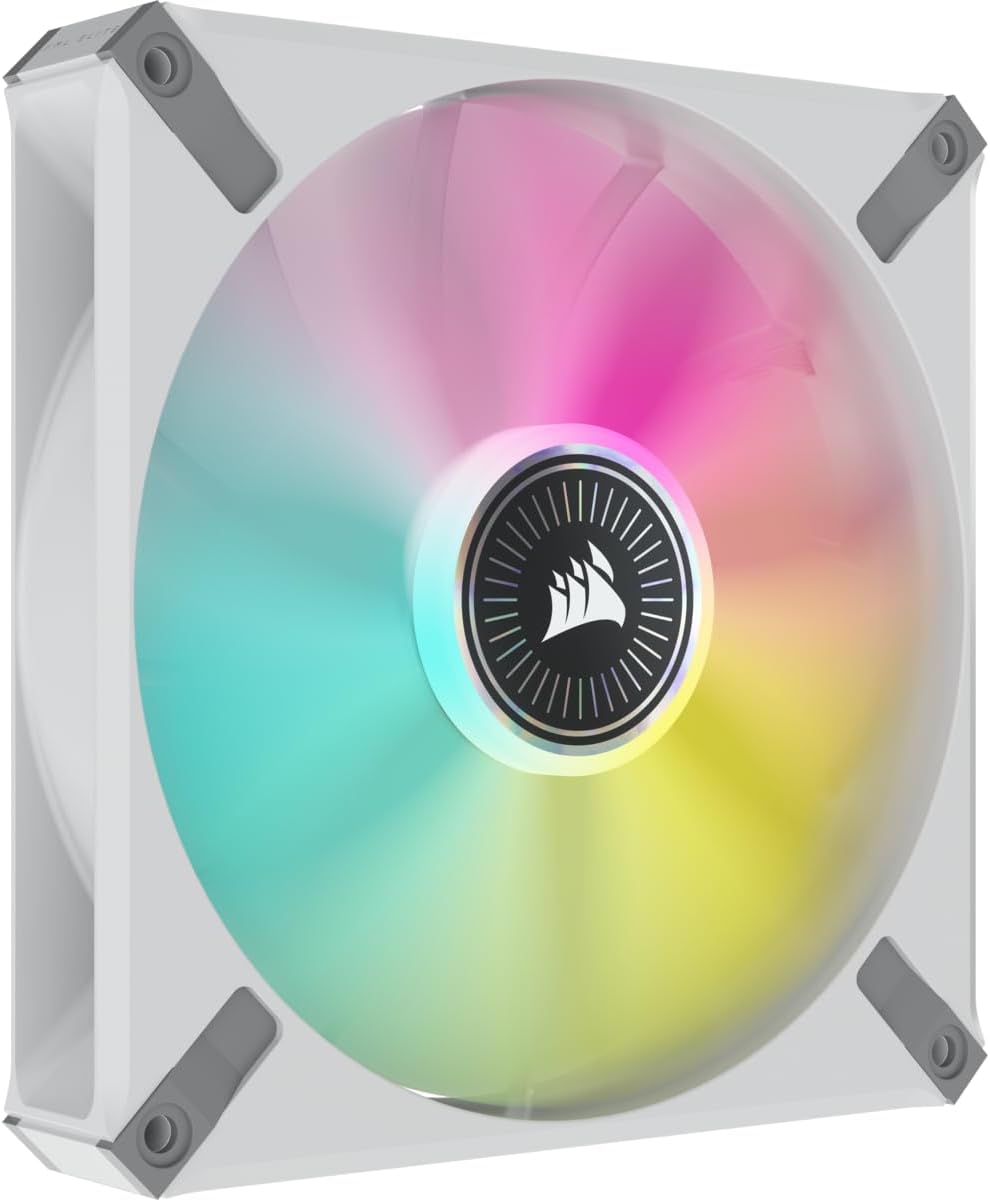 Corsair iCUE ML140 RGB ELITE, 140 mm Ventola PWM a RGB (Tecnologia CORSAIR AirGuide, Cuscinetto a Levitazione Magnetica, Velocità da 1.600 RPM, Bassa Rumorosità) Confezione Doppio, Bianco