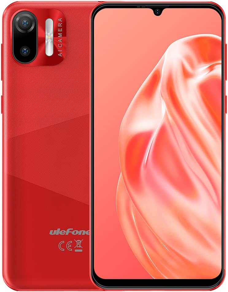 Ulefone 3G Smartphone Offerta del Giorno NOTE 6, 8,5mm Ultra Sottile Cellulare DUAL SIM,Schermo HD+ 6,1”, Slot Per 3 Schede, Android 11 Go, 1GB+32GB, Fotocamera 2MP+5MP,GPS Sblocco Facciale Rosso