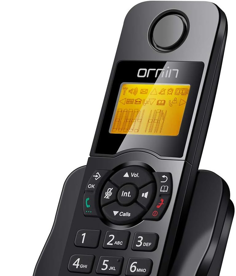 Ornin D1005 Telefono Fisso Cordless con Vivavoce Alta Qualità, Display illuminato, 1.6 pollici, tecnologia ECO, iniezione olio gomma (Un Telefono, Nero)
