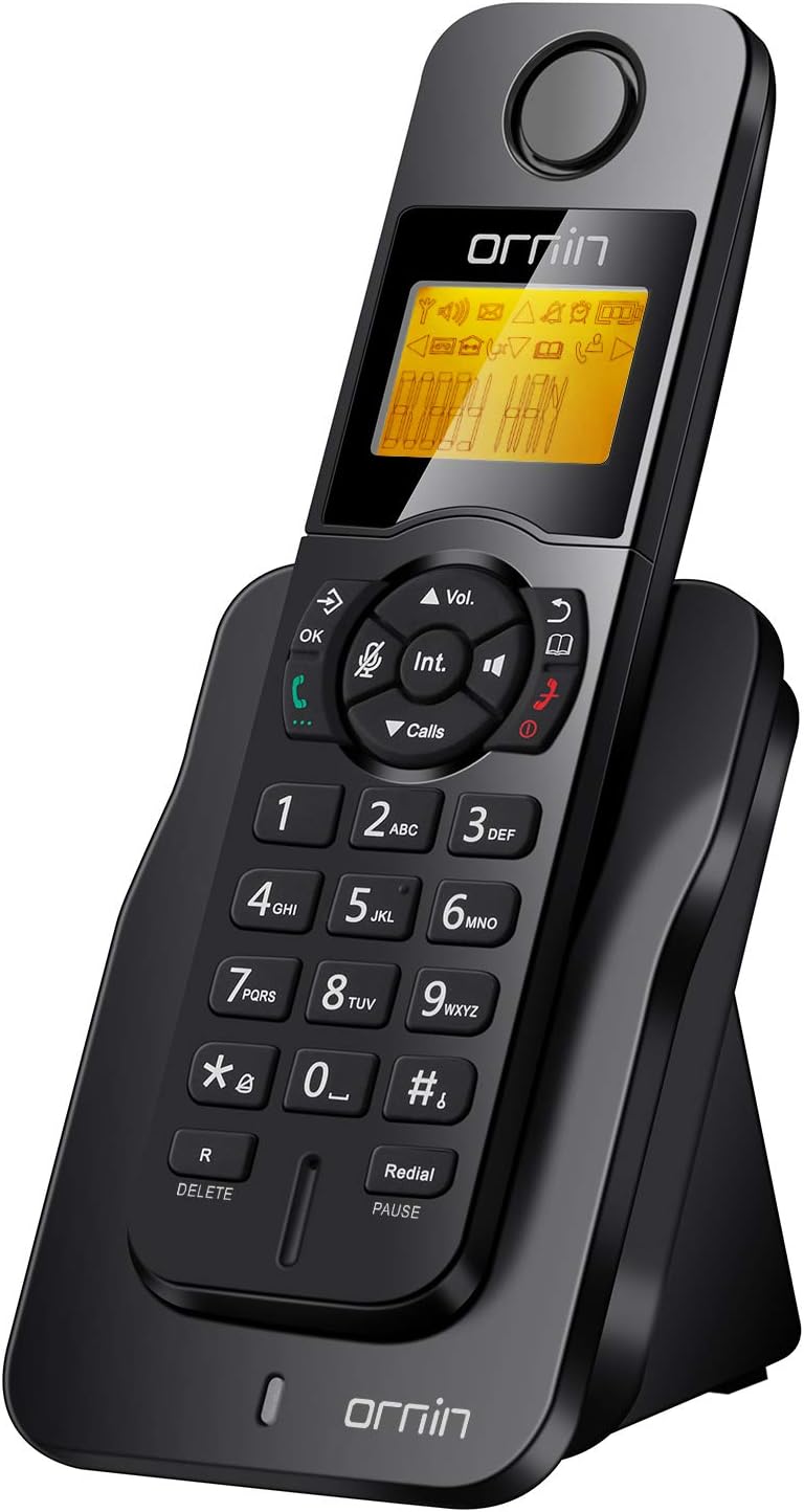 Ornin D1005 Telefono Fisso Cordless con Vivavoce Alta Qualità, Display illuminato, 1.6 pollici, tecnologia ECO, iniezione olio gomma (Un Telefono, Nero)
