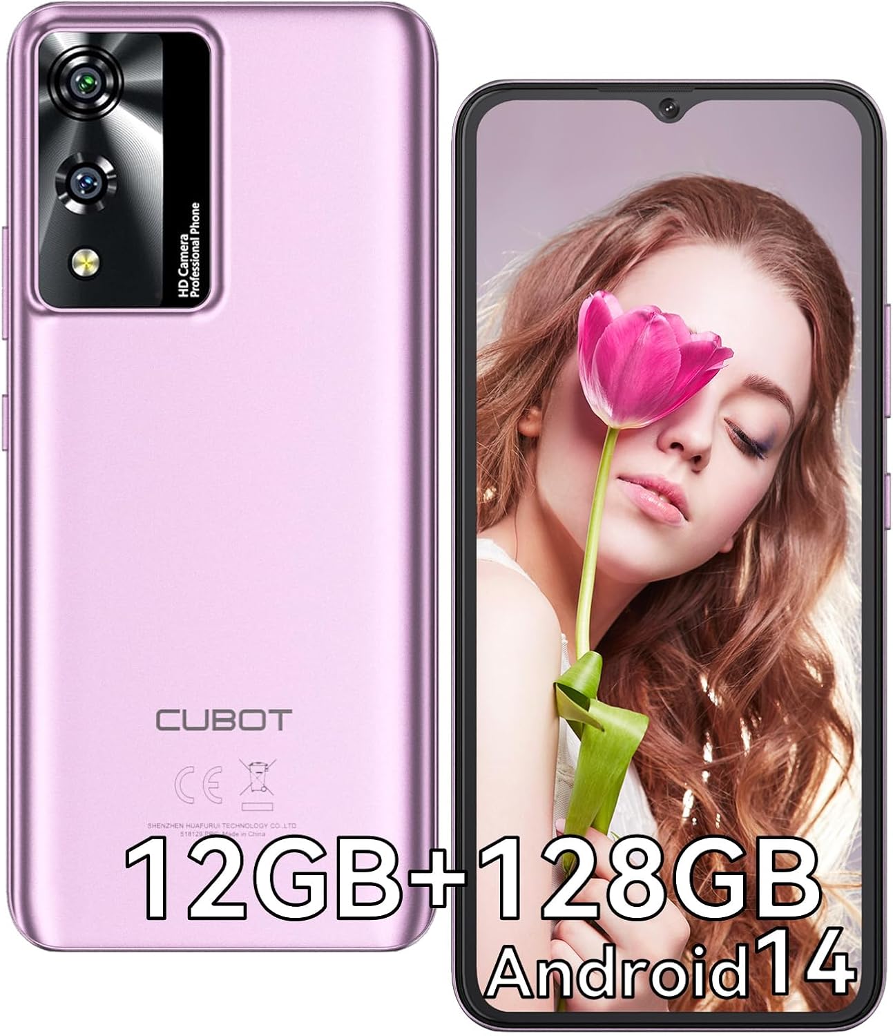CUBOT A10 Smartphone Android 14, 12GB + 128GB / 1 TB, 6.56 Pollici HD+ Cellulare, 5100mAh Batteria, 48MP Camera Octa Core Processore Dual SIM, OTG, Face ID, GPS (Viola)