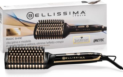 BELLISSIMA IMETEC Magic Shine, Spazzola Elettrica Lisciante, 3 Lati Esterni Riscaldati, Spegnimento automatico, Tecnologia a Ioni, Ceramica, 160 °C – 210 °C