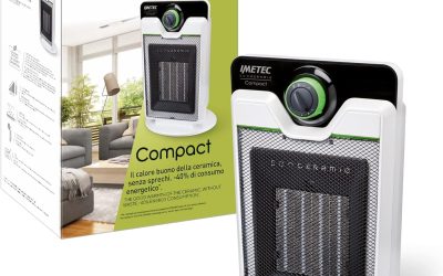Imetec Eco Ceramic, Termoventilatore, Stufetta elettrica, Tecnologia ceramica, Basso consumo energetico, Silenzioso, 3 livelli di temperatura, Termostato ambiente