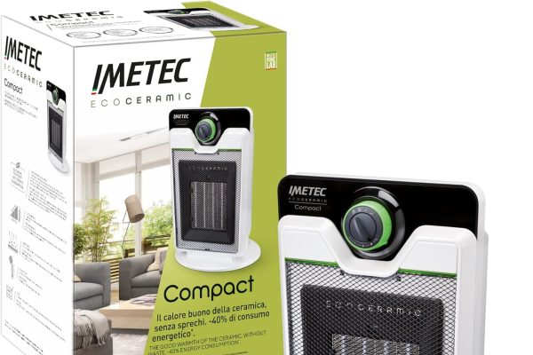 Imetec Eco Ceramic, Termoventilatore, Stufetta elettrica, Tecnologia ceramica, Basso consumo energetico, Silenzioso, 3 livelli di temperatura, Termostato ambiente