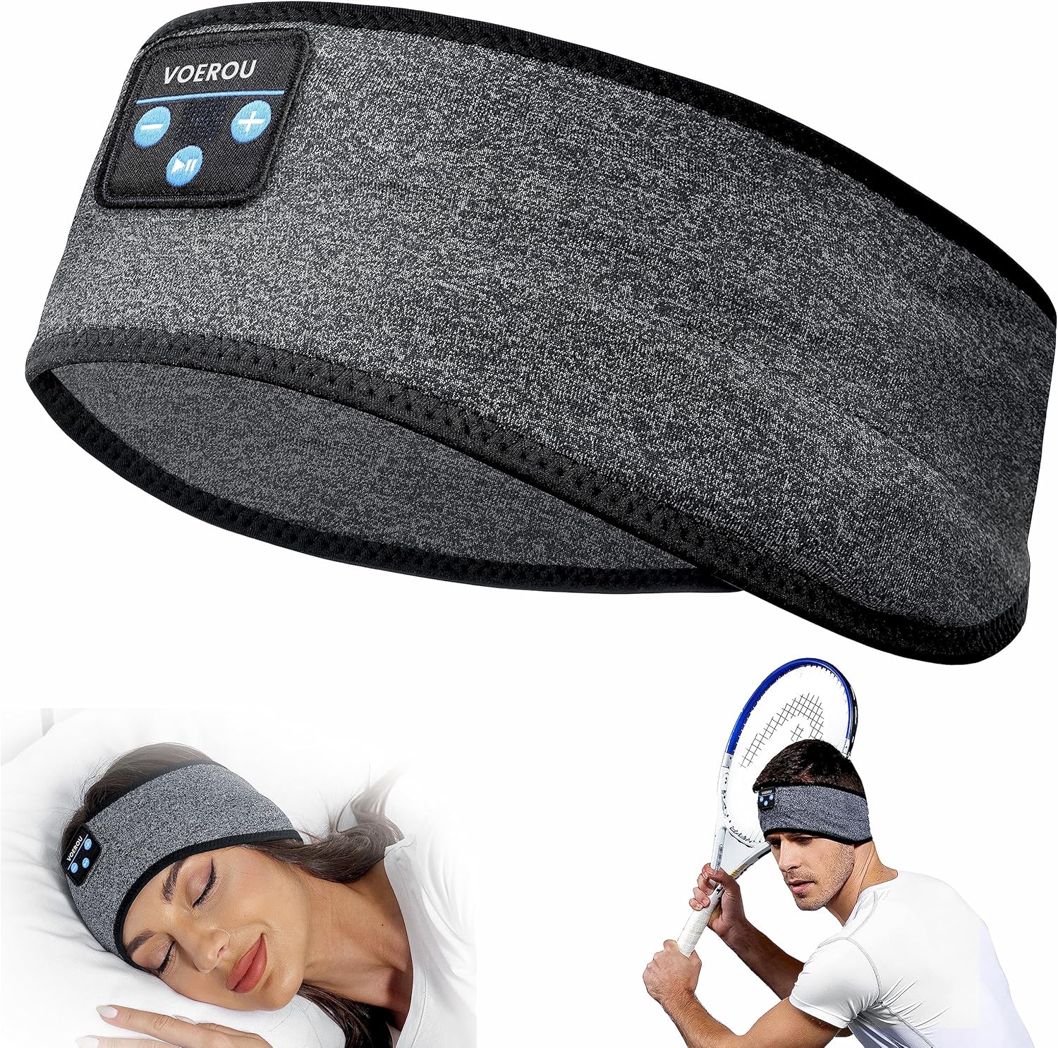Voerou Cuffie per dormire Fascia Bluetooth, Cuffie wireless a fascia accogliente, Cuffie per dormire con altoparlanti stereo-Fantastici regali tecnologici per uomini donne, perfette per allenamento