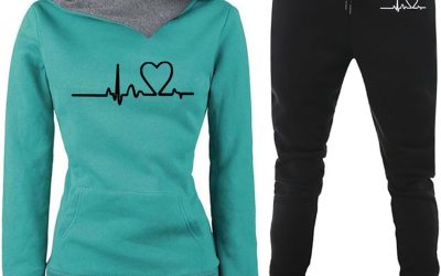 Donna Tuta Sportiva Set Stampa Forma di Cuore Maniche Lunghe Felpa con Cappuccio e Jogging Pantaloni Invernale Abbigliamento Cotone Elegante Fitness Completo Sportivo Tuta Ginnastica 2 Pezzi Curvy