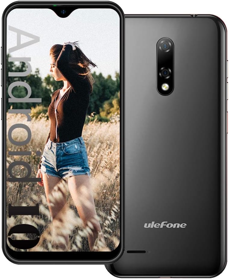 Ulefone NOTE 8P, Android 10 4G Smartphone Offerta, 5,5” Waterdrop Schermo Telefono Cellulare, 2 GB + 16 GB, DUAL SIM + SD (3 Slot Per Schede), Sblocco Facciale, 8 MP + 2 MP + 5 MP, GPS – Nero