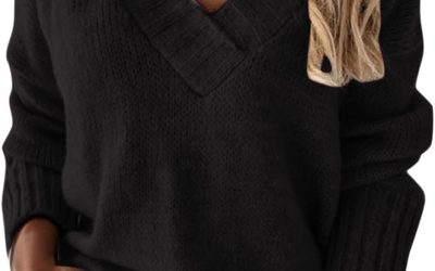 Maglione Donna Lavorato Maglia Color Block Cuciture Leopardo Caldo Tinta Unita con Scollo a V Casual Moda Pullover a Maniche Lunghe Jumper Autunno Inverno Felpato Sweatshirt Knitted Sweater