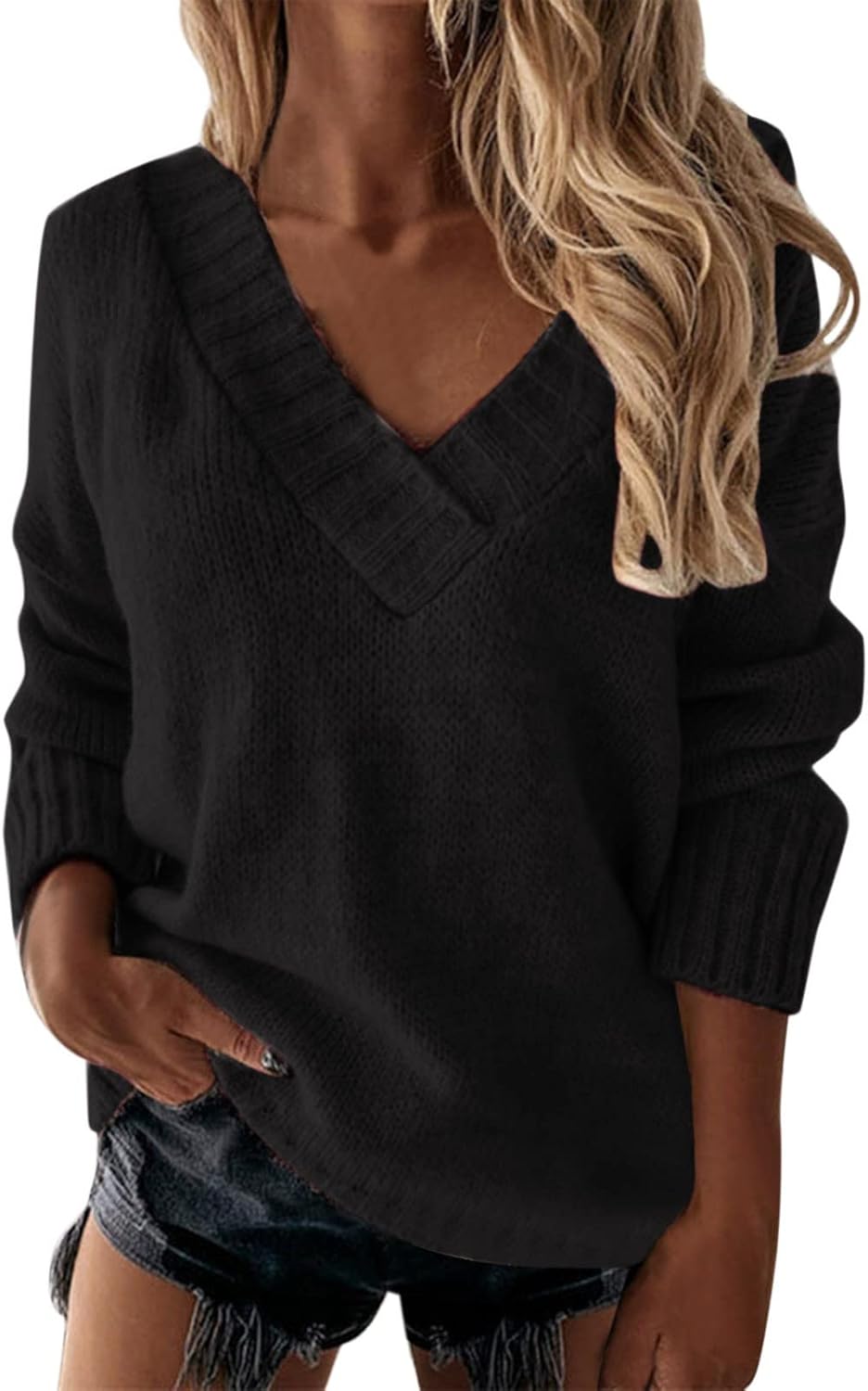 Maglione Donna Lavorato Maglia Color Block Cuciture Leopardo Caldo Tinta Unita con Scollo a V Casual Moda Pullover a Maniche Lunghe Jumper Autunno Inverno Felpato Sweatshirt Knitted Sweater