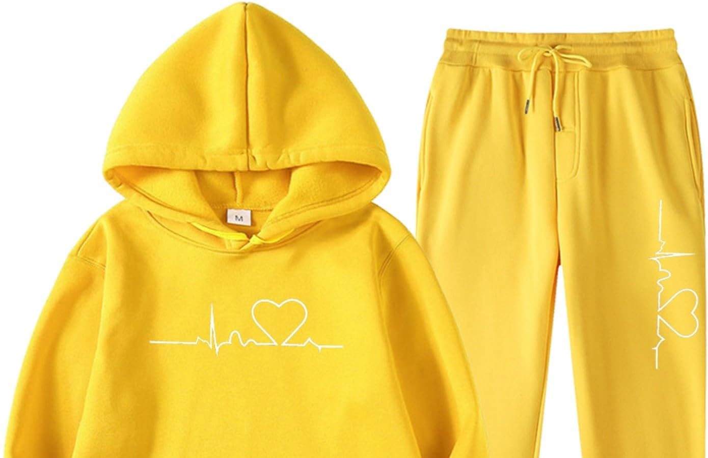 Keerlonno Completi Sportivi Donna Due Pezzi Elegante 2024 Heart Printing Casual Felpa con cappuccio e Pantaloni Autunno Sportivo Jogging Set Giacca Manica Lunga Slim Fit Confortevole Moda Donna