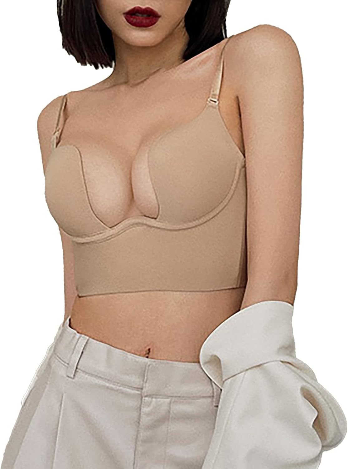 Generico Reggiseni con Schienale Basso Solido da Donna Reggiseni Senza Schienale a Forma di U con Ferretto Reggiseno con Ferretto con Cinghie Convertibili Multiple Reggiseno Non Imbottito
